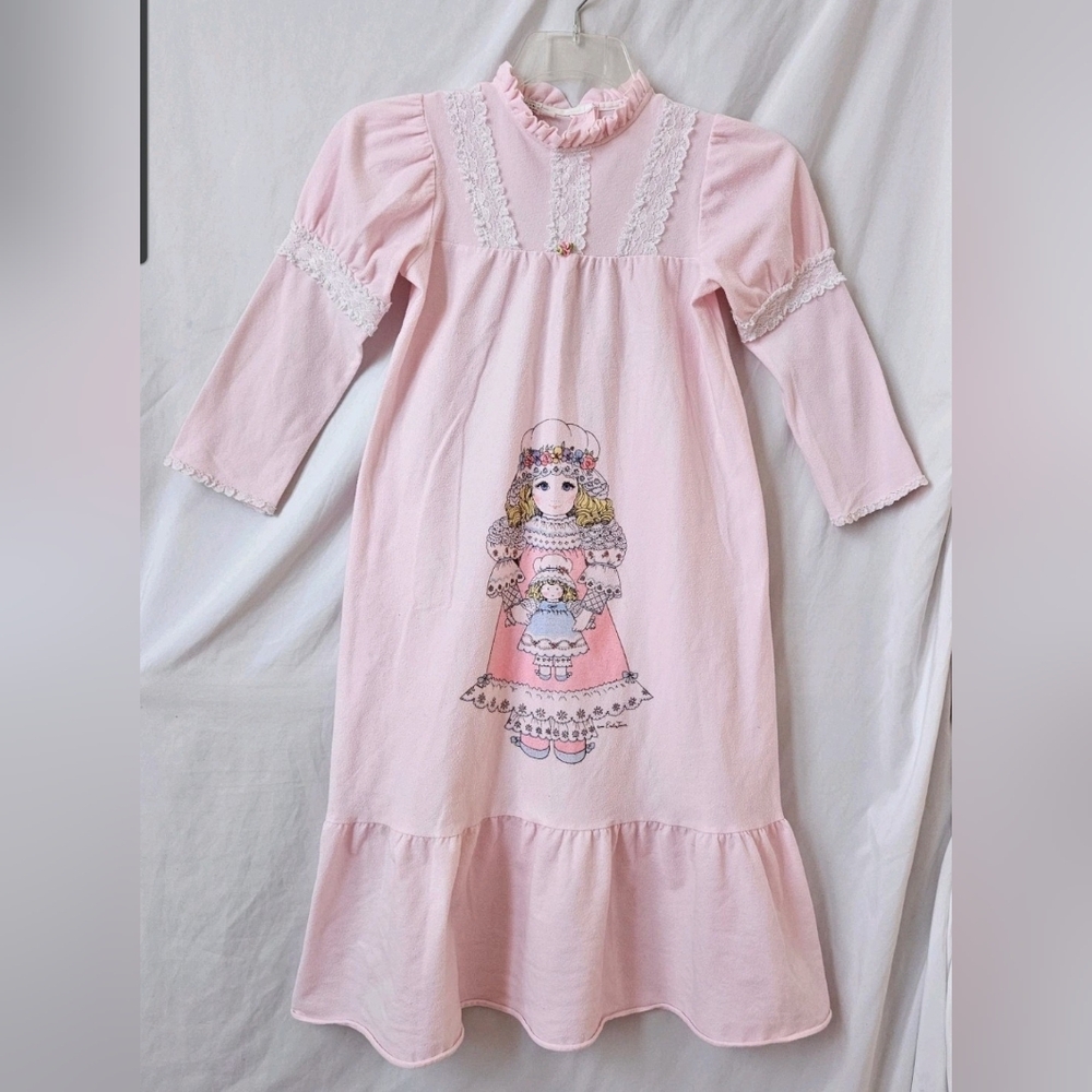 Vtg Treasured Dreams Nightgown Youth Girls 8 Long Pink Lace Prairiecore
